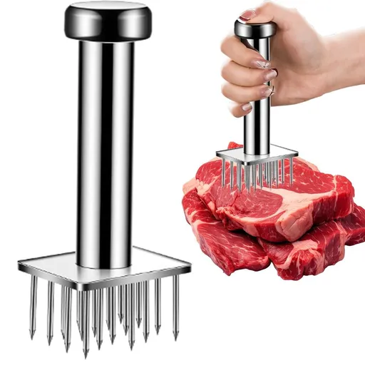 304 Stainless Steel Meat Tenderizer, 18 Sharp Needles Ergonomic Grip Handle, Meat Prep for Beef Pork Poultry Steak One-Piece Solid Build, Dishwasher Safe Kitchen Tool for Tenderizing Pounding Meat