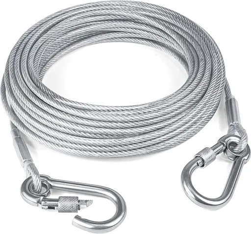 Dog leash cable - 5mm * 3m - stainless steel - silver - dog chains - with double fastening stainless steel buckle - camping accessories - dog game ground stake - heavy-duty dog chain - exhaust leash for animals
