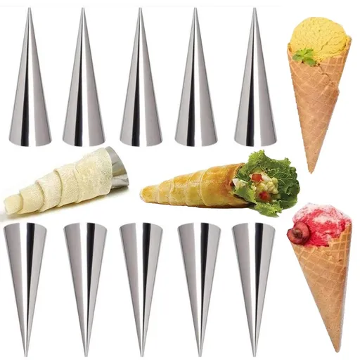 Set of 10 Small Size Pastry Cream Horn Mould Stainless Steel Conical Tube Cone Pastry Roll Horn Mold Baking Mould Tool