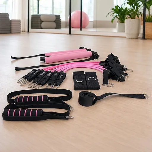 14pc Pilates Bar Kit with Resistance Bands & Belt – Home Fitness Pedal Puller