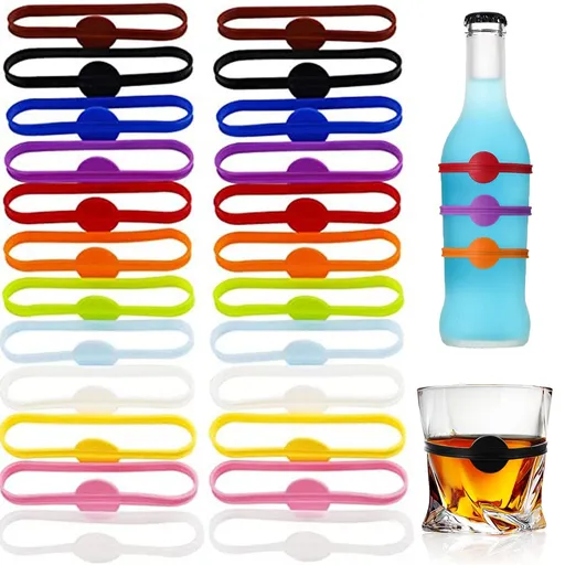 Stretchable Drink Markers 24pcs, Wine Glass Markers, Drink Identifiers for Glasses Cup, Beer Bottle, Mug, Jar