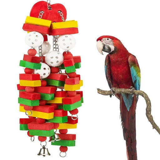 Large Bird Parrot Toys for Cockatoos Grey Macaws and Parrots Bird Gift Wooden parrot supplies (Apple-22inch)