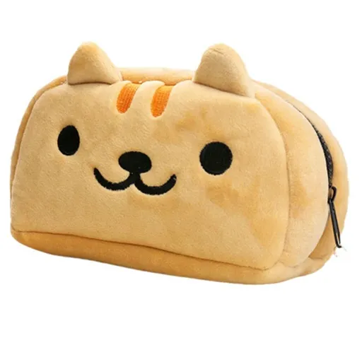 Cute Cat Plush Pencil Case Pen Bag Cartoon Make Up Cosmetic Bag Cartoon Cosmetic Bag With Zipper,(Yellow)