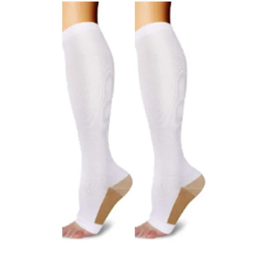 Two-Tone Open Toe White Compression Calf Socks Size S/M (35-38) | Christmas Chic Slim Gift | Two-Tone Open Toe Compression Socks for Jogging & Outings