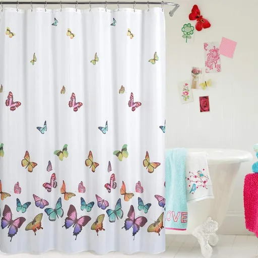 Shower Curtain Set Colorful Butterfly in Spring Waterproof Fabric Bathroom Curtains Home Bath 12 Hooks 72 X 72 Inches (Butterfly)