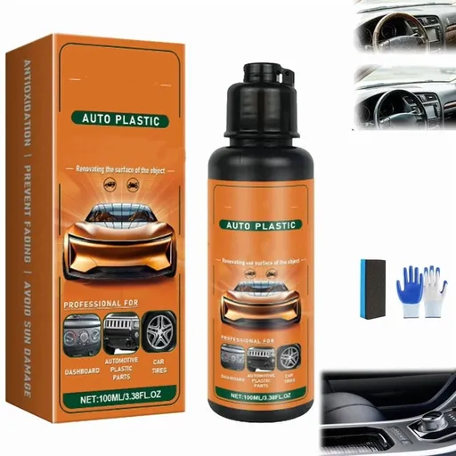 Auto Plastic Restorer Kit - 100ml Plastic Restorer for Cars, Car Interior Exterior Cleaner with Sponges, Restore Faded Plastics & Rubbers, for SUV, Truck, Or Motorcycle