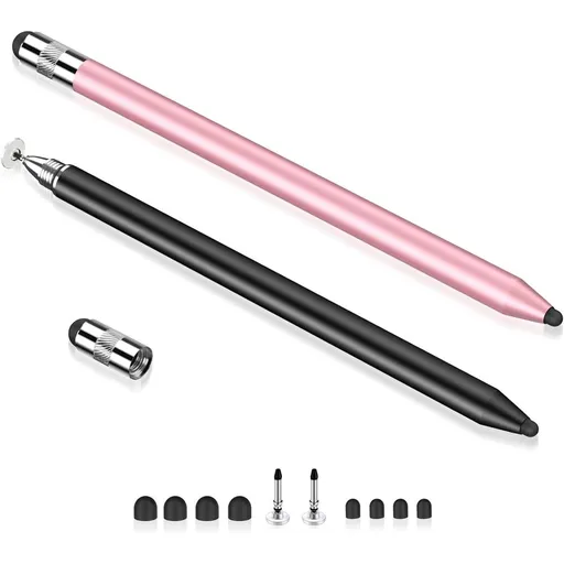 Stylus Pen for ,2 2-in-1 Stylus Pen for ,High Sensitivity Capacitive Stylus for Smartphone and Tablets with 8 Rubber Tips (Black+Rose Gold)