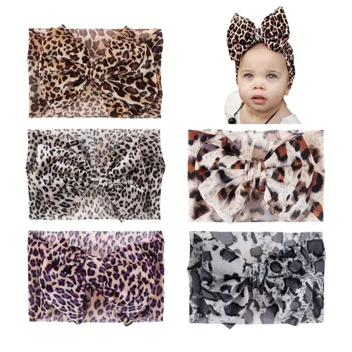 Baby Girls Soft Wide Leopard Hair Turban Head Wraps Kids Stretchy Knotted Bows Headband for Children Hair Accessories Infant Headwraps