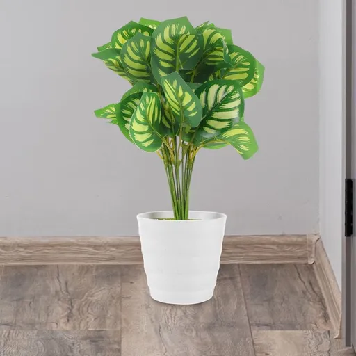 Lifelike Artificial Watermelon Leaf Plant in Pot Plastic Faux Bonsai for Room Decoration