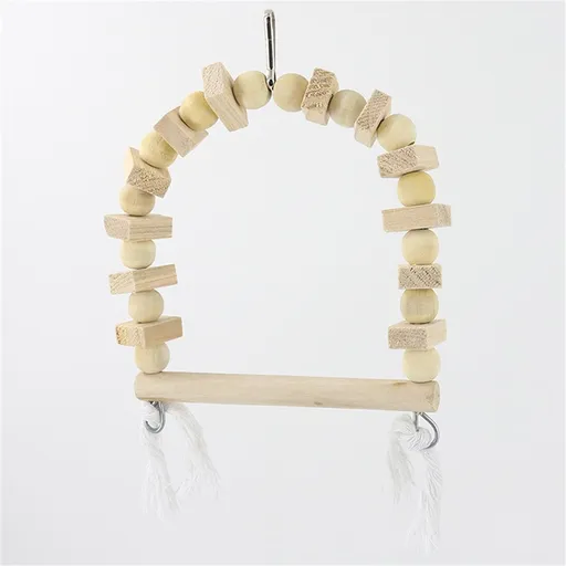 2 pack Wooden Bird Swing for Cockatiels Parrot Perch Hanging Toys Parakeets Birdcage Stands Cage Playground Play Gyms Accessories Bead Bell Climbing Toy for Lovebirds