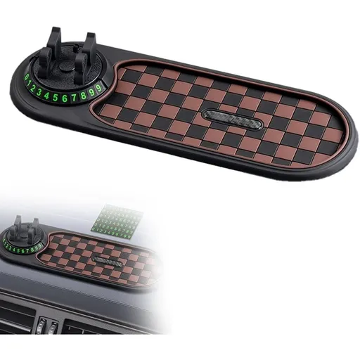 Multifunction Car Anti-Slip Mat - 3-in-1 Dashboard Organizer with Phone Holder & Parking Card, Non-Slip PVC Material for Phones, Sunglasses, Keys - Universal Car Accessory