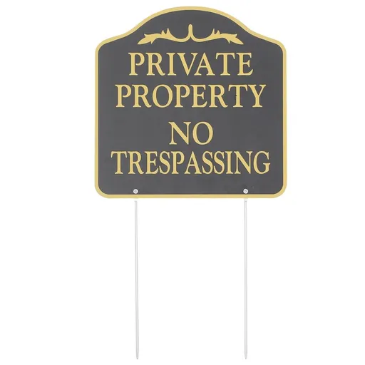 Black Metal No Trespassing Sign with Stake for Outdoor Yard and Garden Security