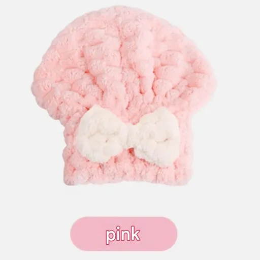 3 Pack Pink Coral Fleece Hair Drying Towel - Cloud Velvet Absorbent Hair Wrap with Bow, Quick Dry Shower Cap for Women and Girls, Soft Thickened Bath Accessory 26x28cm