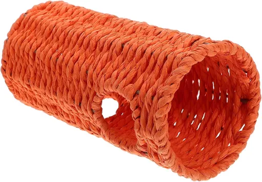 Hamster Grass Tunnel Straw Hollow Tube with Open Entrance for Small Animals Pet Cage Accessories and Play Hideout Resting House（orange）