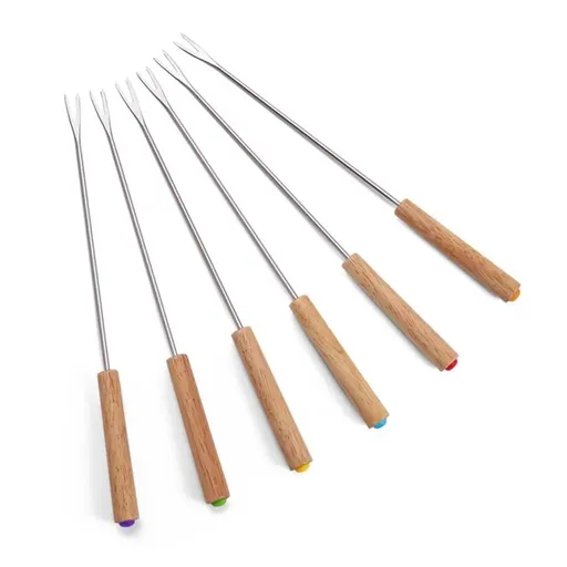 6 Pack Metal Roasting Sticks with Wooden Handles, 9.6 Inch Marshmallow Smores Forks, Outdoor Camping Hot Dog Skewer Kit, Reusable Barbecue Utensils for Backyard, Patio Cooking and Firepit Roasting
