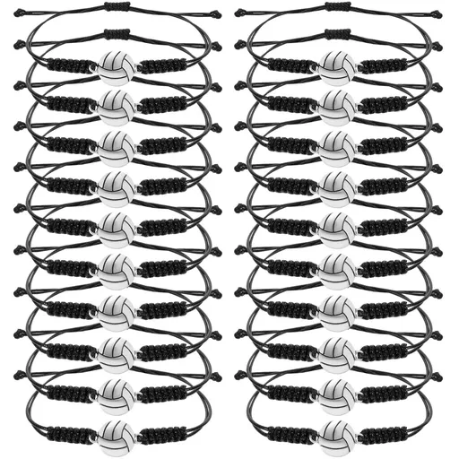 20 Pieces Volleyball Bracelets Adjustable Volleyball Charm Bracelet Cord Braided Rope Bracelet Cheer Bulk for Teen Girls Sport
