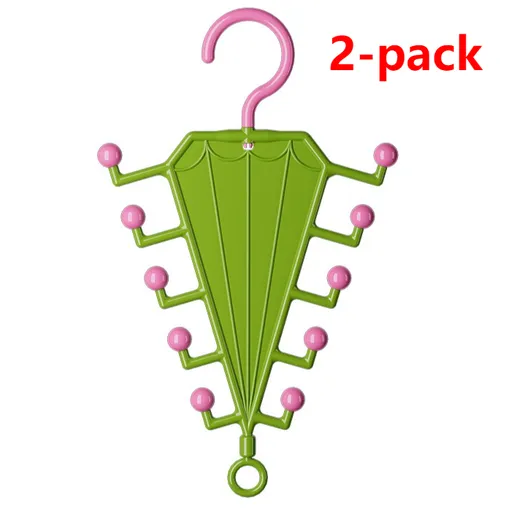 2-Piece V-Shaped Double-Sided 10-Hook Hanger Organizer, Stackable Multi-Purpose Storage Rack for Hats, Scarves, and Belts—Green