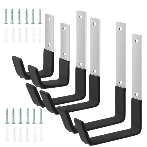 6Pcs Garage Utility Hook Wall Mount Bicycle Hook Stand 50lbs Support Capacity Anti-Slip Coating Storage Hanger Kits - 6pcs S And M And L