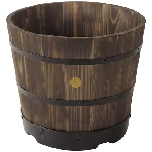 Burnt Oak 37cm Wooden Barrel Planter 6 Pack - Durable Composite for Flowering Plants