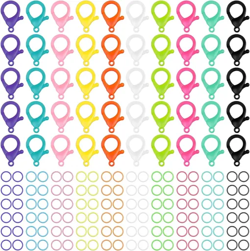 Multicolor Hard Plastic Clips Plastic Lobster Claw Clasps and Open Jump Rings, Cute Lanyard Snap Hooks for Key Chain Ring Chain Clasp DIY Handmade Crafts(100 Pieces)