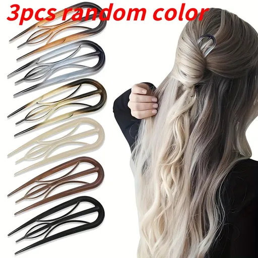 3piece set of French hair clips - U-shaped vintage acetate hair clips, suitable for fine and coarse hair, gentle grasping design, easy to create braids, buns, and ponytails, suitable for women over 14 years old, daily hair accessories