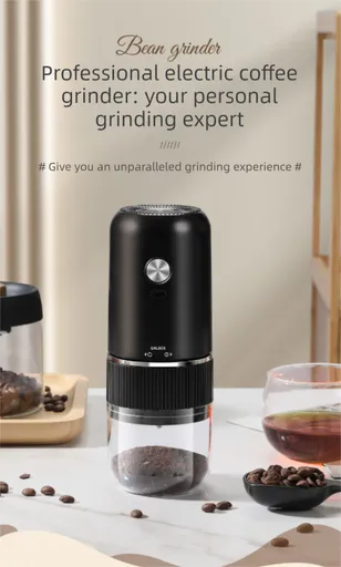 Portable Electric Coffee Grinder Wireless Rechargeable Burr Mill with Cleaning Brush Automatic Bean Grinder MDJ-13 Black
