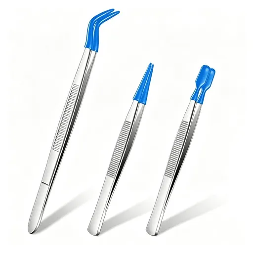 3Pcs Tweezers with Rubber Tips,Blue Pvc Coated Rubber Tipped Tweezers Set,Long Bent&Straight Flat Tip Craft Tweezers for Crafts,Stamps,Beads&Jewelry Craft Tweezers