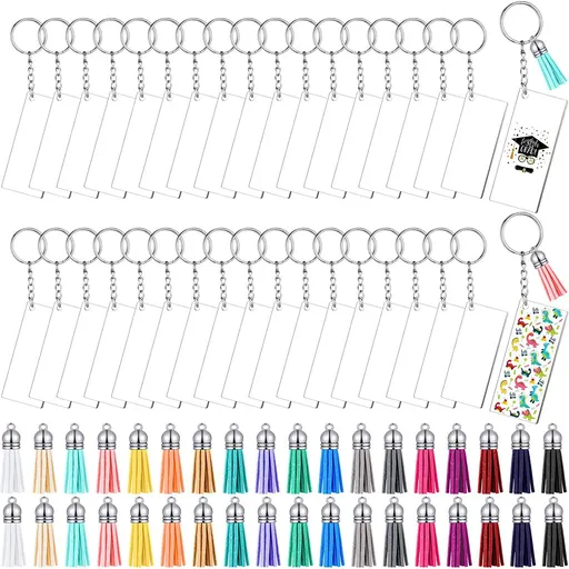 120pcs Creative DIY crafts, multi-color tassel pendants, circular acrylic keychain blanks, hanging accessories, photo commemorative