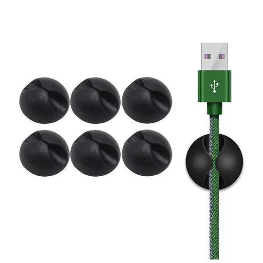 Cable Holders Self-Adhesive Round 6 Piece Black