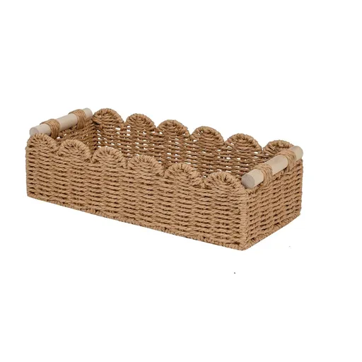 Toilet Paper Storage Basket Edge Home Decor Basket, Living Room Cozy Decor, Paper Rope Small Baskets for Over Toilet Storage Shelf, End Table, Shelves, with 2 Wooden Handles, Brown 30*12.5*7.5cm，The packaging only includes one paper basket