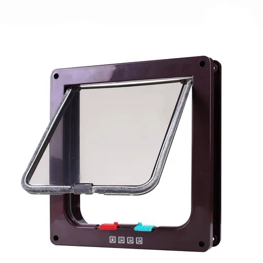 4-Way Locking Cat Flap for Small Dogs and Cats, Easy Installation, Brown, M