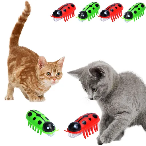 Interactive Electric Robot Beetle Cat Toy 4 Piece Vibrating Realistic Insect for Indoor Cats