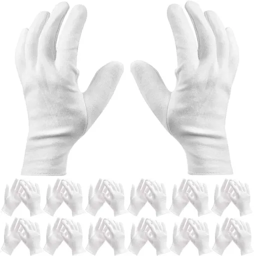 Cotton gloves - 12 Pairs - white - soft hand cotton - Used For Cosmetics, Jewelry Coin Inspection, Inspection Gloves, Service Gloves, Moisture Gloves - everyday cotton gloves