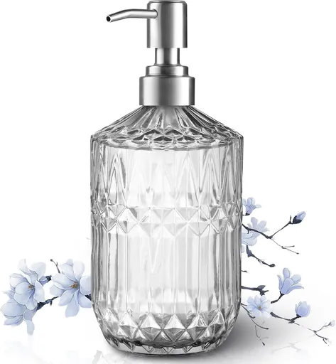 13 Oz Refillable Soap Dispenser, Glass Soap Dispenser for Dispense Hand Soap, Dish Soap, Lotion 2pack (Clear)