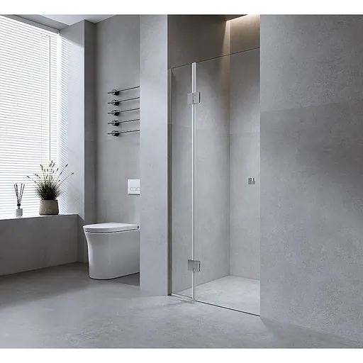 120cm Wall-to-Wall Frameless Shower Screen – Gold Wall Channel with Brass Hinges & Square Double Pull Handle