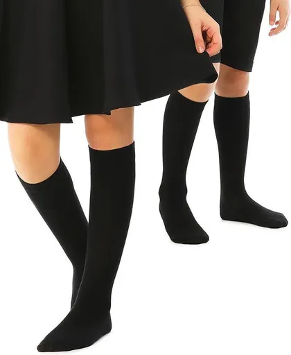 Knee High School Socks for Girls Boys Plain Cotton Rich Kids Seamless No Seam - Black
