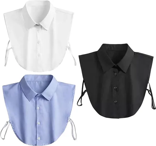 Set of 3 Women's Shirt Collars - Detachable Pointed Collar Basic - Collars for Women - Detachable Women's Collars to Wear Undergarments - Shirt Collar - Shirt Collar - Faux Detachable Collar - Shirt Replacement - One Size Adjustable - Black & White &