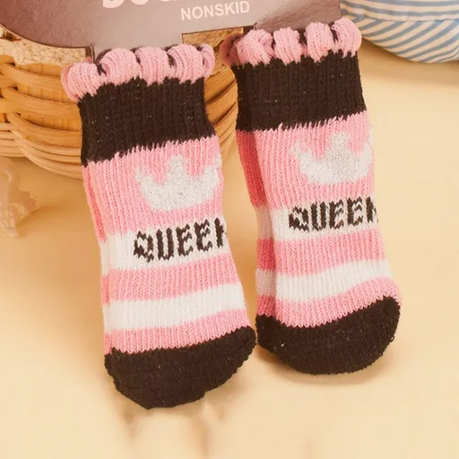 Foot art mouse Pet Socks Cartoon Anti Slip Pink Crown M [recommended foot width: approximately 4 cm] 2.5-6kg net weight