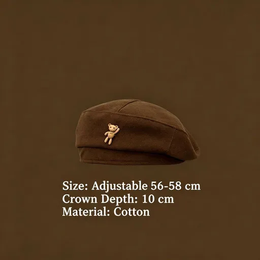 Beret Hat Adjustable 56‑58cm Retro PU Leather Casual Warm Headwear Cute Holiday Gift