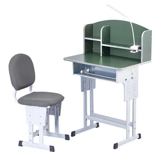 Keezi Kids Study Desk Chair Set Adjustable Ergonomic Table LED Lamp Green