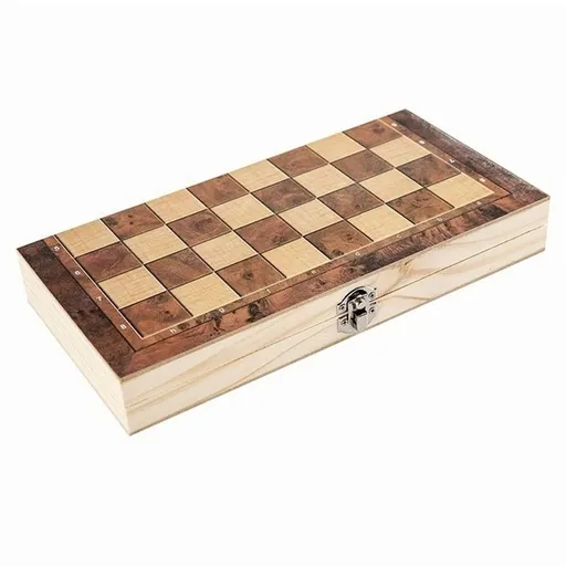 Wooden Foldable Chess Backgammon Wooden Board Folding Board Game 34x34cm