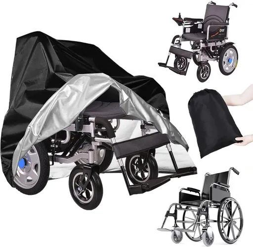 Wheelchair Cover, Electric Wheelchair Cover Waterproof, Mobility Scooter Storage Cover for Travel Power Wheelchair Dust Protective Cover with Storage Bag - Black - Size M