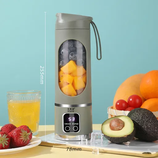 Green 7.4V Portable Blender Smoothie Maker 450ml Wireless Rechargeable Juicer Cup with 12-Blade Stainless Steel Cutter, LED Digital Display, USB Charging Personal Blender for Travel Gym Office Home