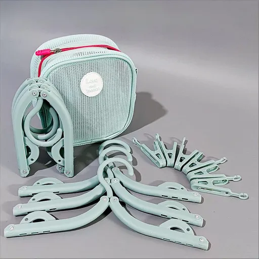 Foldable Travel Hangers with Storage Bag – 10-Piece Compact Clothes Hanger Set for Hotel, Dorm & Home Use (Blue) | Other Colors Available in Store