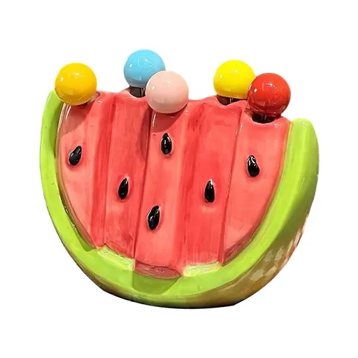 5pcs Fruit Forks with Ceramic Storage Jar Dessert Forks for Salad Picnic Party