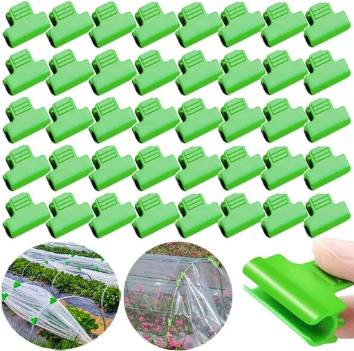 Greenhouse Film Clips for Securing Fleece, Netting and Covers to Garden Hoops, Reusable Plastic Plant Tunnel Clamps, Green
