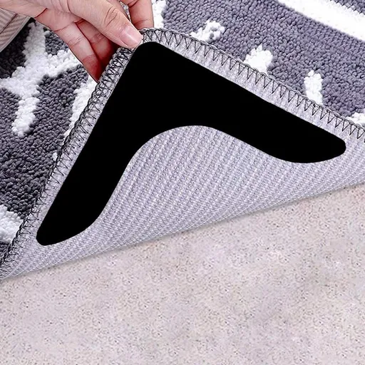 Rug Grippers with Super Stickiness- Anti Curling Carpet Tape Non-Slip Area Keeps Your Rug in Place and Makes Renewable 8pcs（Black）