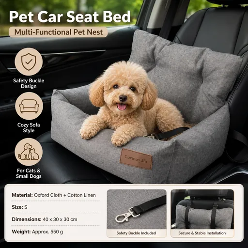 Grey S Size 40x30cm Car pet bed -Oxford Linen Removable Washable Non-Slip Sofa Bed for Small Dogs Cats Indoor Travel Use