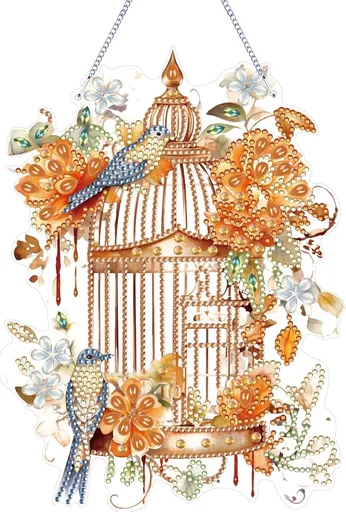 Diamond Art Painting Hanging Pendant Kit,DIY Flower Birdcage Crystal Art Hanging Sign,Diamond Window Hanging Wreath Ornament for Home Decor (365), MHL-35