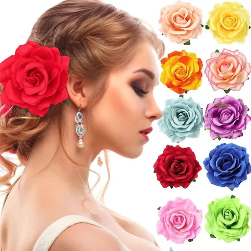 10PCS Elegant 4inch Rose Flower Hair Clips Hairpins Floral Brooches Pin Hair Clip Rose Hair Accessories For Women Girls Lady Bridal